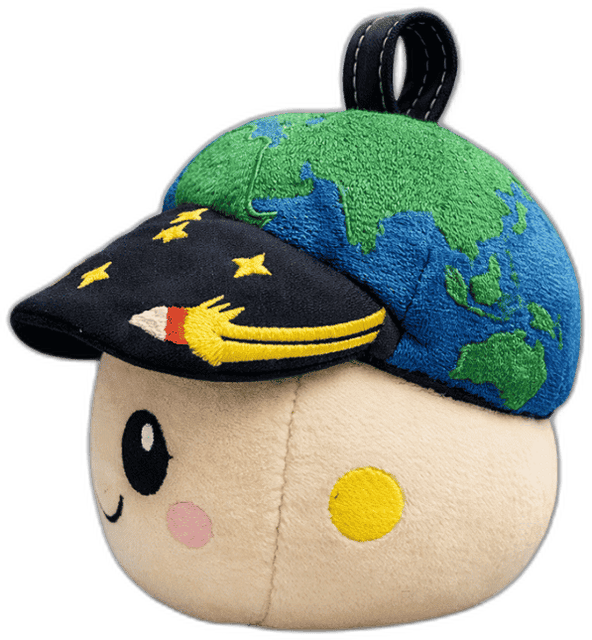 Rise plush, left view β winking with a yellow moon crater
