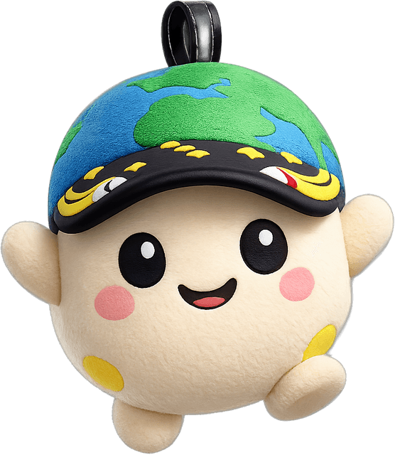 Rise β the Artemis II moon mascot: a smiling moon plush wearing an Earth cap, floating in zero gravity